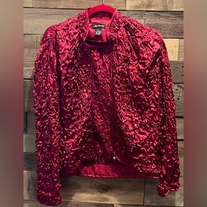 Sequined Red long sleeve bomber zip jacket Event Evening wear